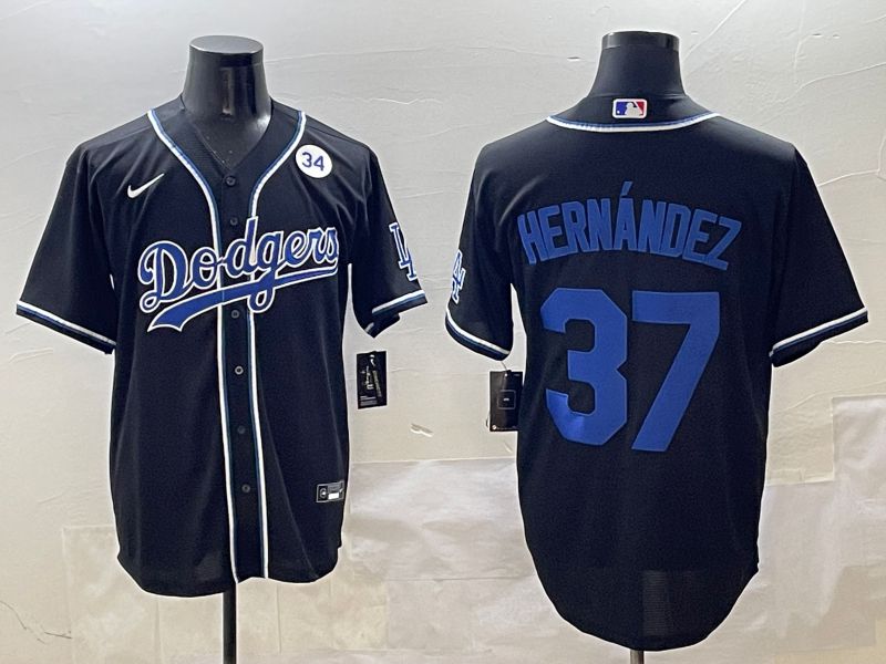 Men Los Angeles Dodgers 37 Hernandez Black blue Three generations Nike 2025 MLB Jersey style 11